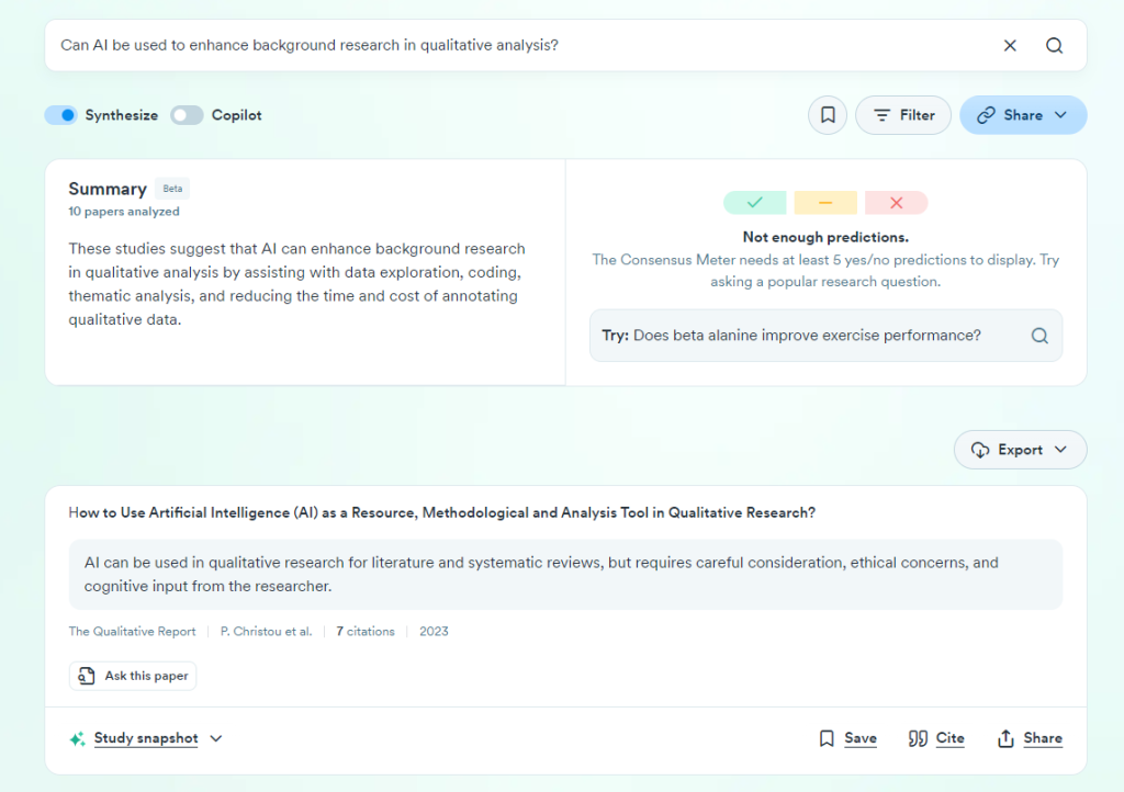 Sample response from Consensus